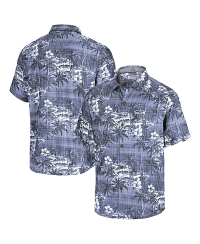 Tommy Bahama Men's College Navy Seattle Seahawks Coconut Point Isla Palmetta Camp Button-Up Shirt