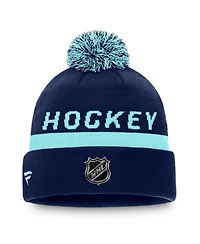 Fanatics Men's Deep Sea Blue Seattle Kraken Authentic Pro Locker Room Cuffed Pom with Knit Hat