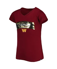 New Era Big Girls Burgundy Washington Commanders Reverse Sequin Wordmark V-Neck T-Shirt