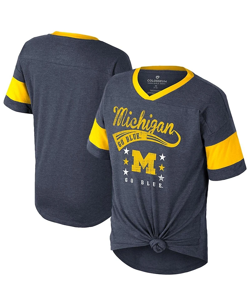 Colosseum Big Girls Navy Michigan Wolverines Frontier Tie Front T-Shirt