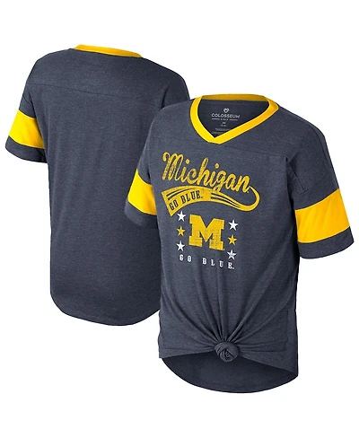 Colosseum Big Girls Navy Michigan Wolverines Frontier Tie Front T-Shirt
