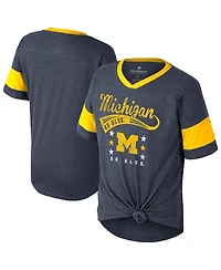Colosseum Big Girls Navy Michigan Wolverines Frontier Tie Front T-Shirt