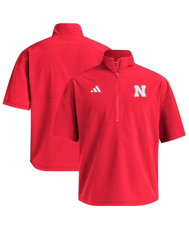Adidas Men's Scarlet Nebraska Huskers Woven Quarter-Zip Short Sleeve Pullover Sweatshirt