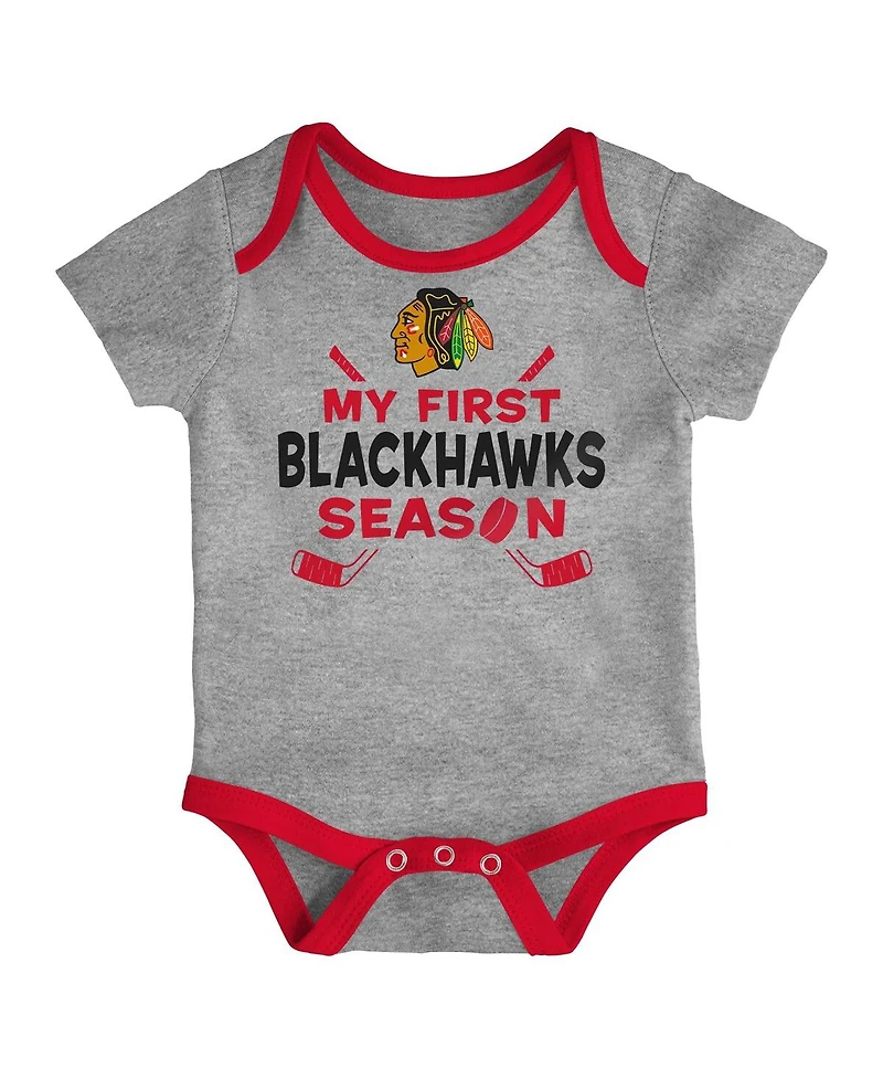 Outerstuff Baby Boys and Girls 3-Piece Chicago Blackhawks Legend Bodysuit Set