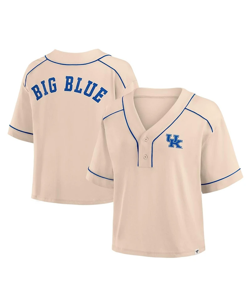 Fanatics Women's Tan Kentucky Wildcats Oversized Dominant Force Cropped V-Neck T-Shirt