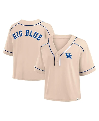 Fanatics Women's Tan Kentucky Wildcats Oversized Dominant Force Cropped V-Neck T-Shirt