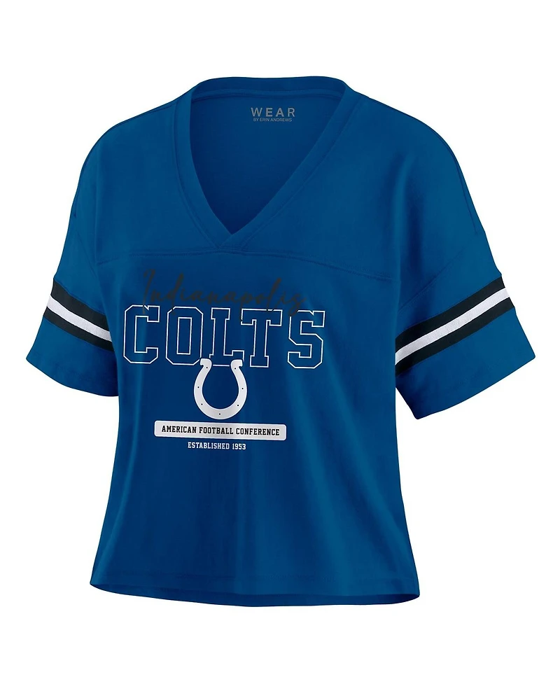 Wear by Erin Andrews Women's Royal Indianapolis Colts Color Block Boxy Modest Crop V-Neck T-Shirt