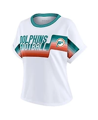 Wear by Erin Andrews Women's White Miami Dolphins Cropped Center Stripe Dolman T-Shirt