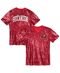 Outerstuff Big Girls Red Tampa Bay Buccaneers Wordmark Sequin V-Neck Top