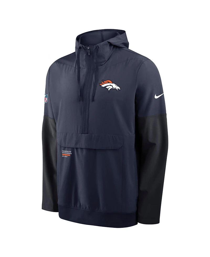 Nike Men's Navy Denver Broncos Sideline Anorak Half-Zip Hoodie Jacket