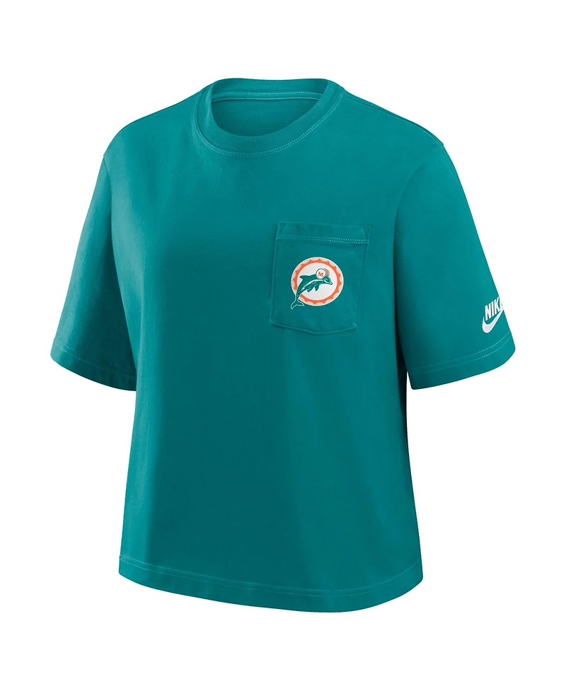 Nike Women's Aqua Miami Dolphins Rewind Pocket Boxy T-Shirt