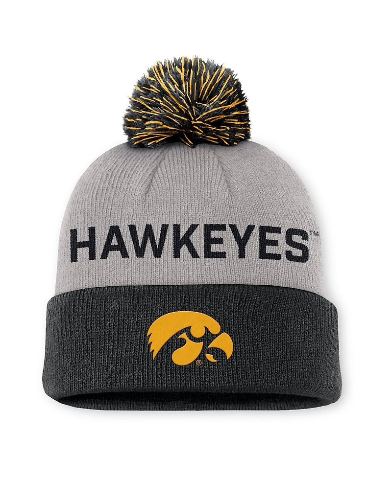 Nike Men's Gray/Black Iowa Hawkeyes Primetime Peak Cuffed with Pom Knit Hat