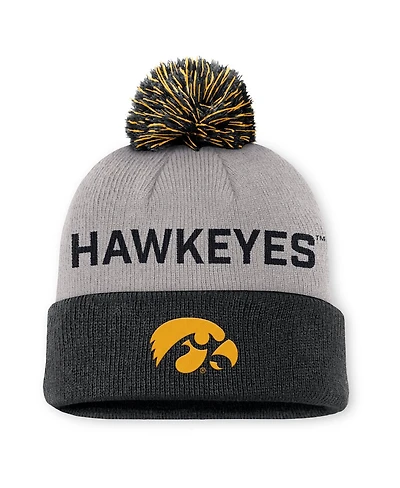 Nike Men's Gray/Black Iowa Hawkeyes Primetime Peak Cuffed with Pom Knit Hat