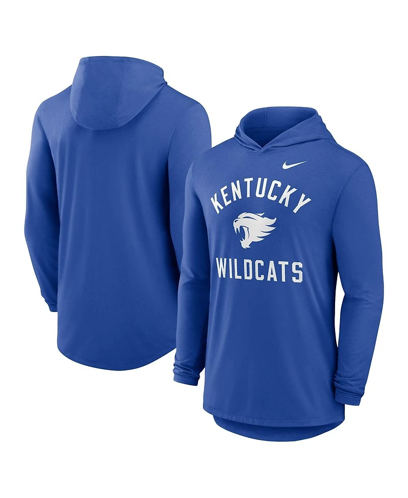 Nike Men's Royal Kentucky Wildcats Classic Arch Tri-Blend Performance Long Sleeve Hoodie T-Shirt