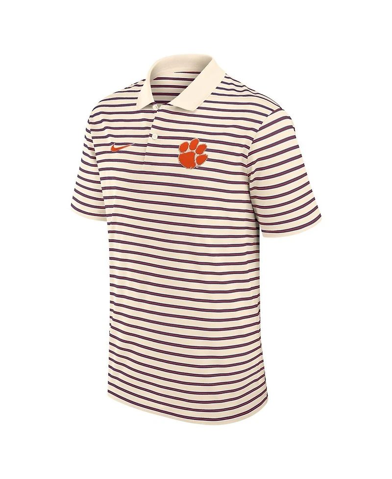 Nike Men's Cream/Purple Clemson Tigers Solid Foundation Striped Performance Polo Shirt