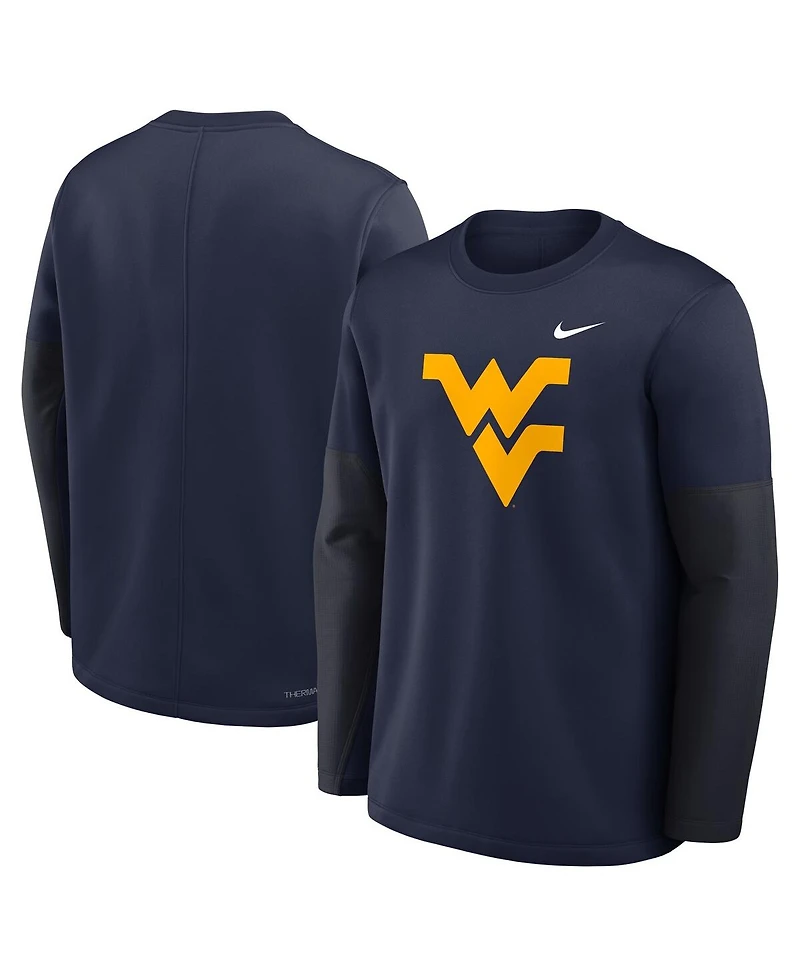 Nike Men's Navy West Virginia Mountaineers 2025 Sideline Coach Performance Long Sleeve T-Shirt