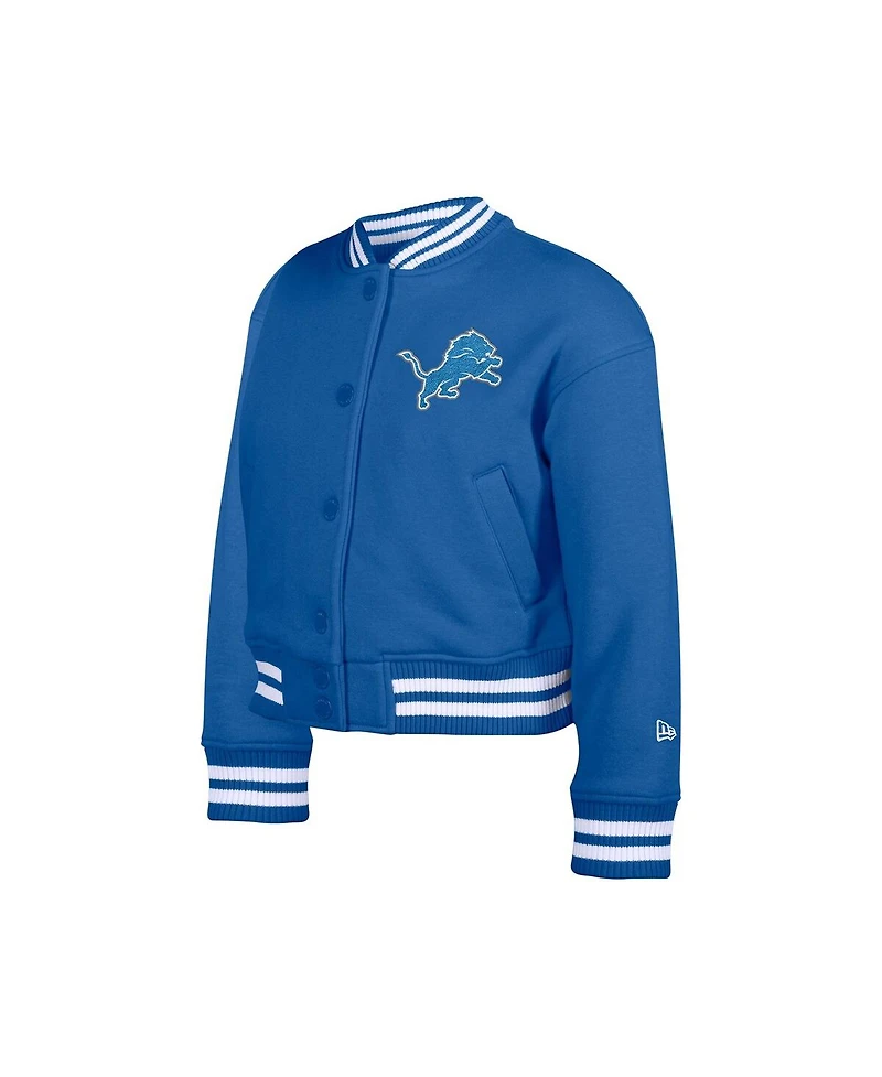 New Era Big Boys and Girls Blue Detroit Lions Chenille applique Fleece Full-Snap Jacket
