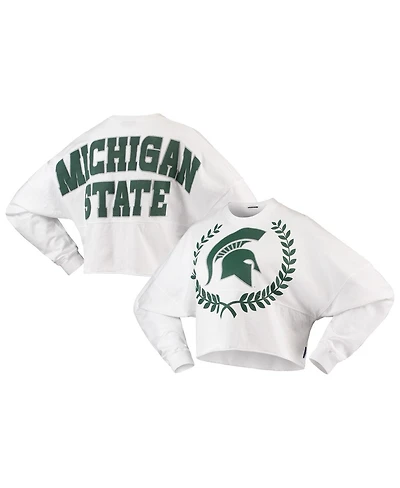Spirit Jersey Women's White Michigan State Spartans Laurels Crop Long Sleeve T-Shirt