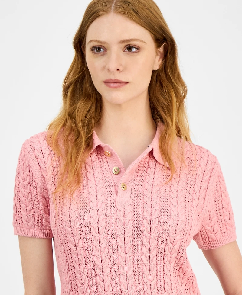Nautica Jeans Women's Cotton Polo Cable-Knit Sweater