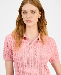 Nautica Jeans Women's Cotton Polo Cable-Knit Sweater