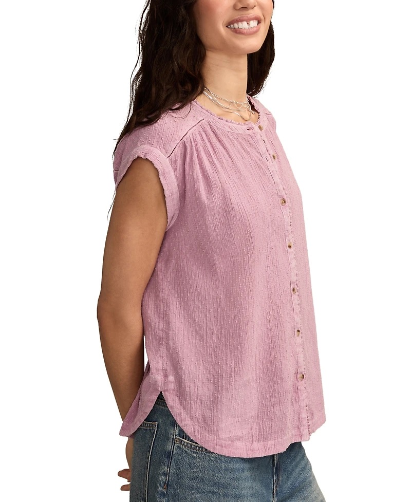Lucky Brand Women's Dolman Ruffle Button Down Top