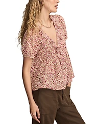 Lucky Brand Women's Printed Pintuck Blouse