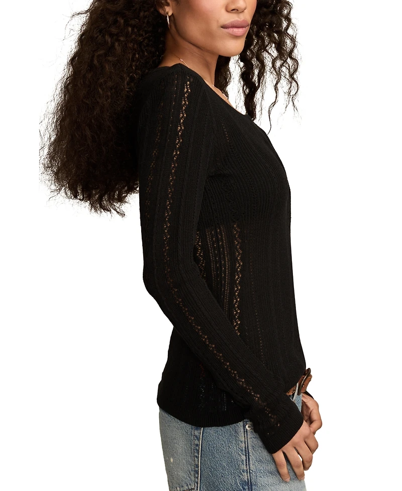 Lucky Brand Women's Pointelle Henley Sweater