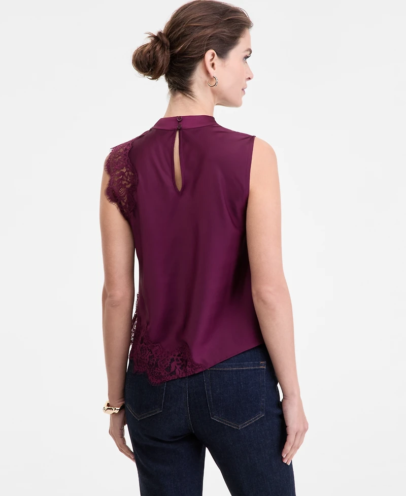 I.n.c. International Concepts Women's Lace-Trim Cowl-Neck Sleeveless Top, Macy's Exclusive