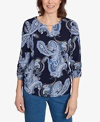 Alfred Dunner Women's Classic Puff Print Paisley Gold Foil Top