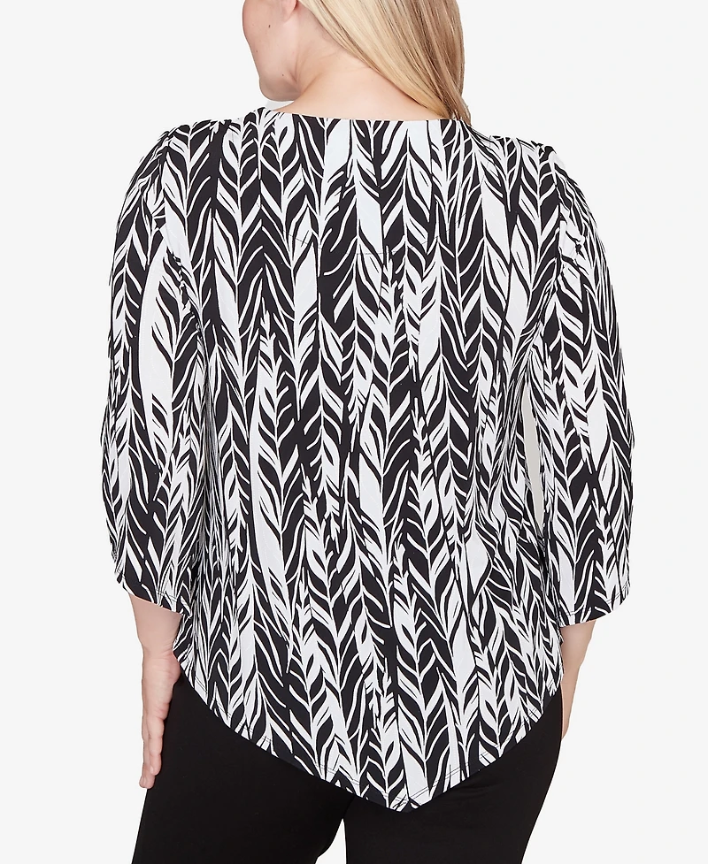 Alfred Dunner Women's Classic Puff Print Abstract Feather Top
