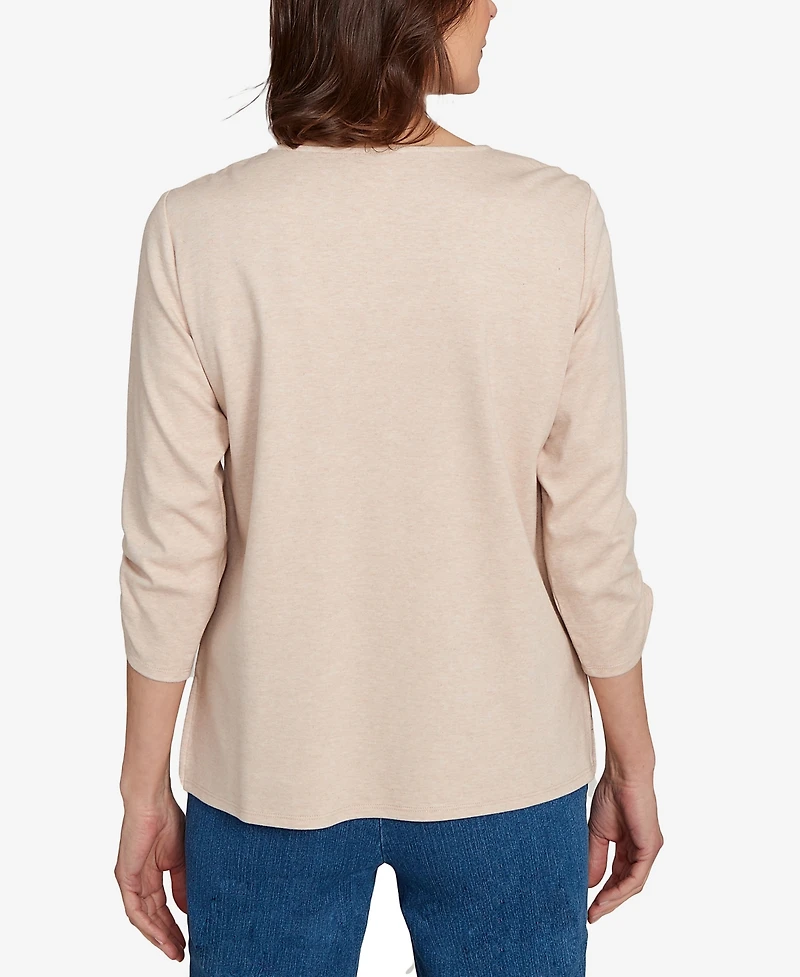 Alfred Dunner Women's Classic Scarecrow Bordered Crew Neck Top