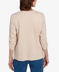 Alfred Dunner Women's Classic Scarecrow Bordered Crew Neck Top