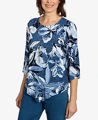 Alfred Dunner Women's Classic Puff Print Denim Floral Top