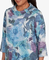 Alfred Dunner Women's Classic Floral Brushstroke Mock Neck Top