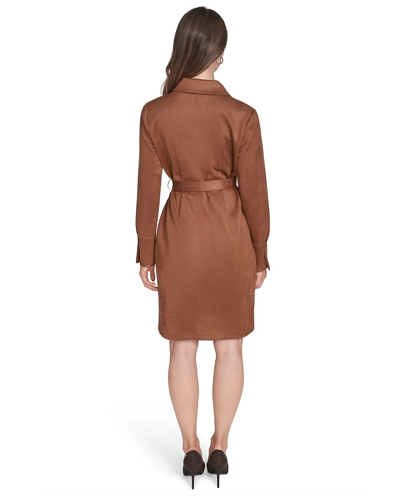 Halston Women's Scuba Suede Long Sleeve Dress