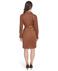 Halston Women's Scuba Suede Long Sleeve Dress