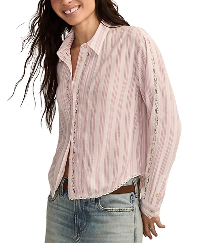 Lucky Brand Women's Lace-Trim Button-Down Cotton Shirt