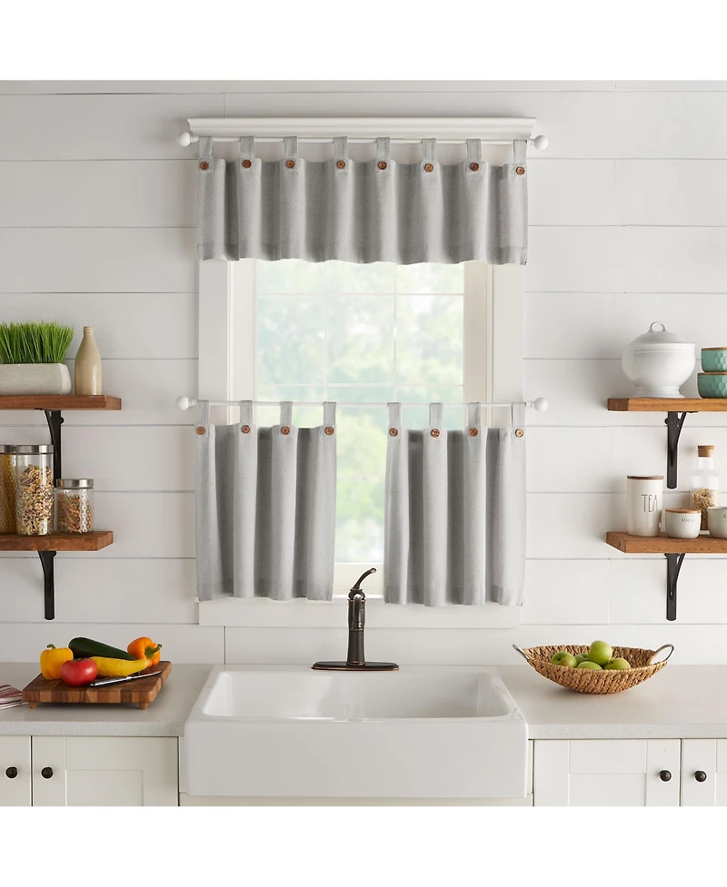 Elrene Home Fashions Tucker Solid Button Window Kitchen Valance