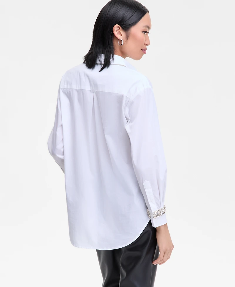 I.n.c. International Concepts Women's Embellished-Cuff Relaxed Shirt, Macy's Exclusive