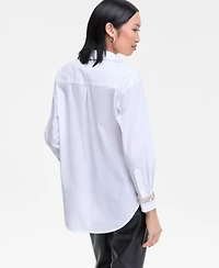 I.n.c. International Concepts Women's Embellished-Cuff Relaxed Shirt, Macy's Exclusive