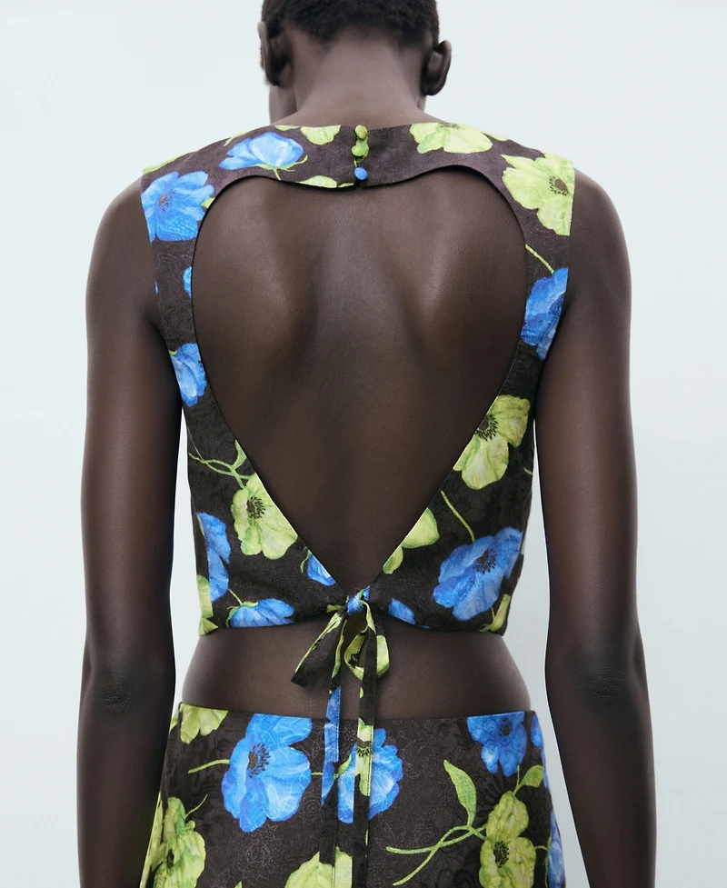 Mango Women's Open-Back Floral Blouse