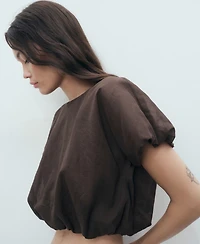 Mango Women's Ramie Cropped Balloon Blouse