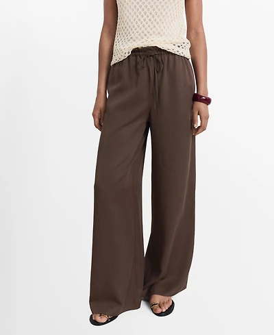 Mango Women's Lyocell Wide Leg Tie Pants