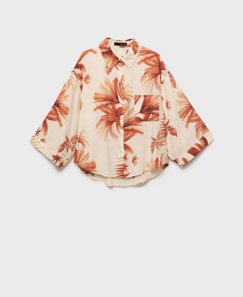 Mango Women's Palm Tree Print Three-Quarter Sleeve Blouse