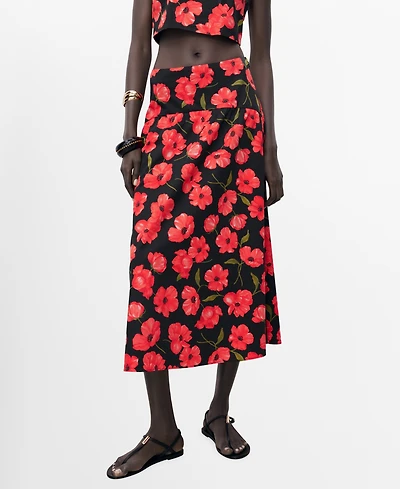 Mango Women's Floral-Print Flared Skirt