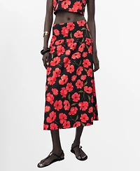 Mango Women's Floral-Print Flared Skirt