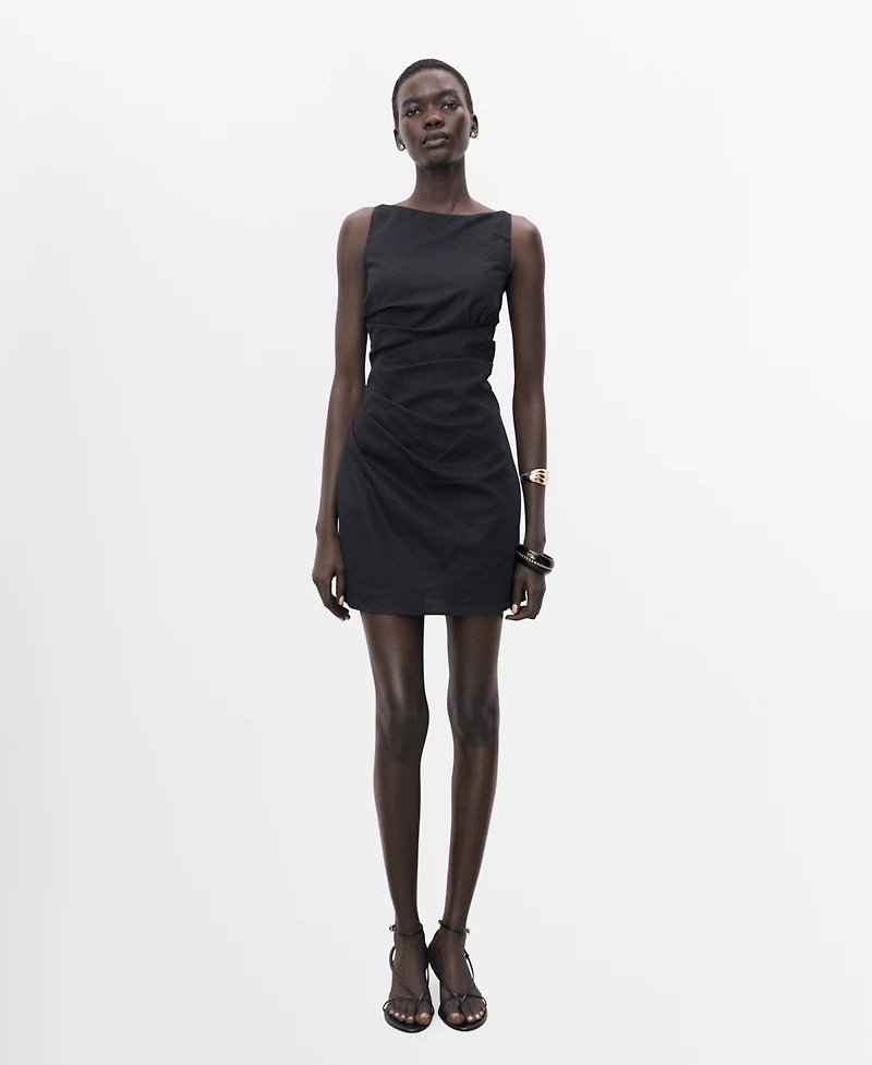 Mango Women's Short Draped Linen Dress
