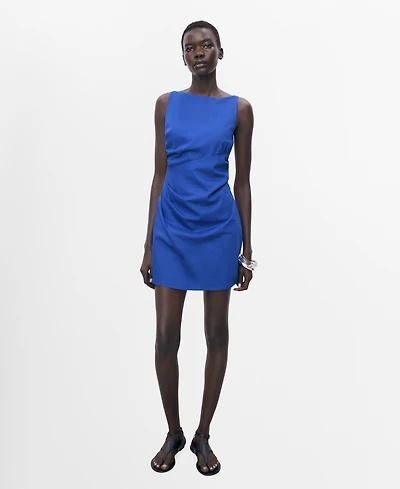 Mango Women's Short Draped Linen Dress