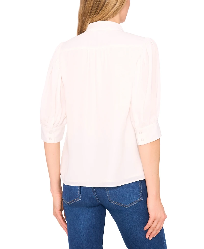 CeCe Women's Mutton Sleeve Bow Placket Top