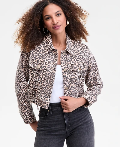 I.n.c. International Concepts Women's Leopard-Print Lace-Up Denim Jacket, Macy's Exclusive